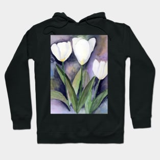 White Tulips Dreamy Watercolor Art Hoodie